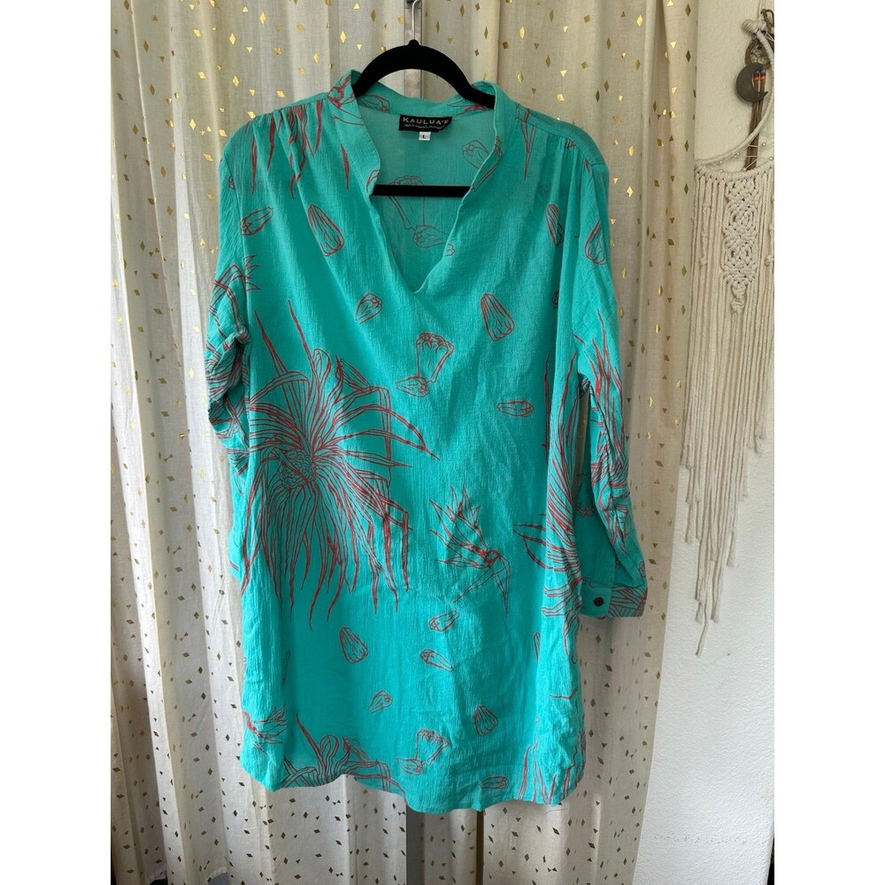 Kaulua'e 100% Cotton Gauze Hawaiian Mileka Cutie Convertible Tab Shirt Dress L